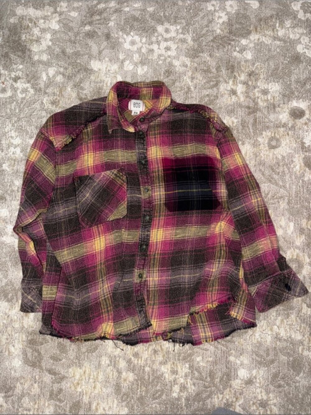 BDG Plaid Flannel Shirt in Burgundy, Mustard & Black